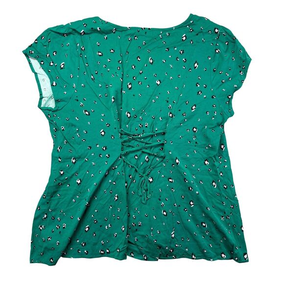 TORRID Top Women's 2 Green Leopard Animal Print Lace Up Corset Back Blouse Shirt - Picture 2 of 12
